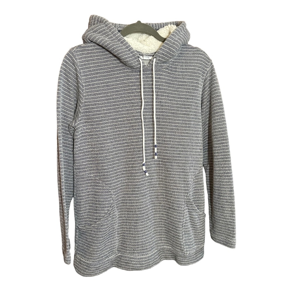 J JILL FIT French terry & Sherpa hooded tunic blue water multicolored hoodie